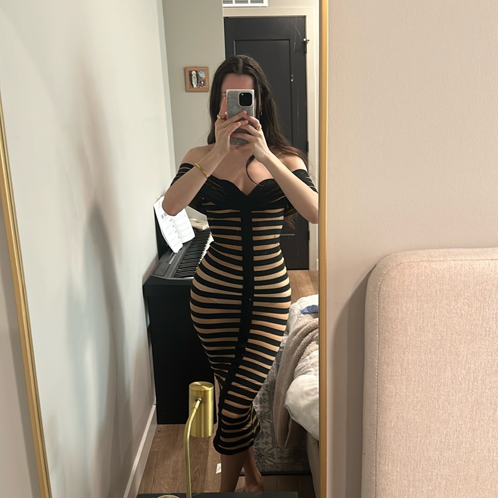 Fashion nova sexy midi dress nude and black. Bandage